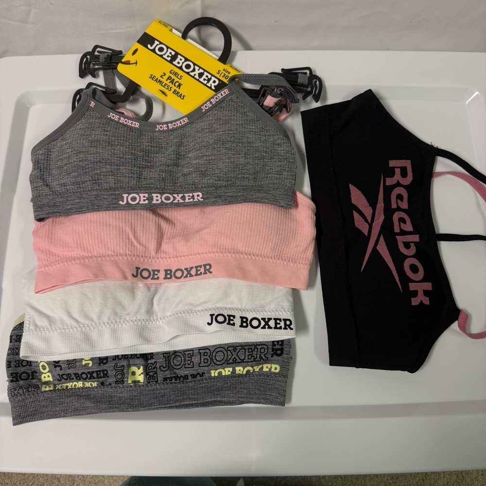 Joe Boxer Reebok Kids Girls Sports Bras Set Small (30) Seamless Multi Pads Gray